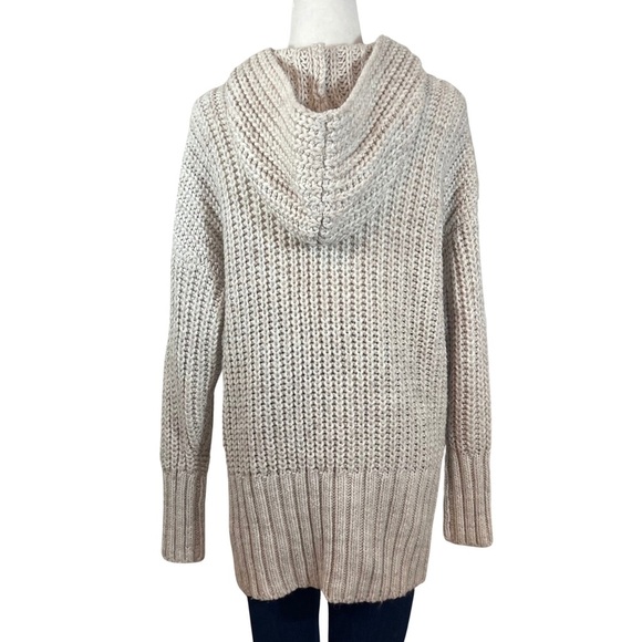 H&M Alpaca Wool Blend Chunky Knit Hooded Tunic Pullover Sweater Beige Medium - Picture 14 of 15